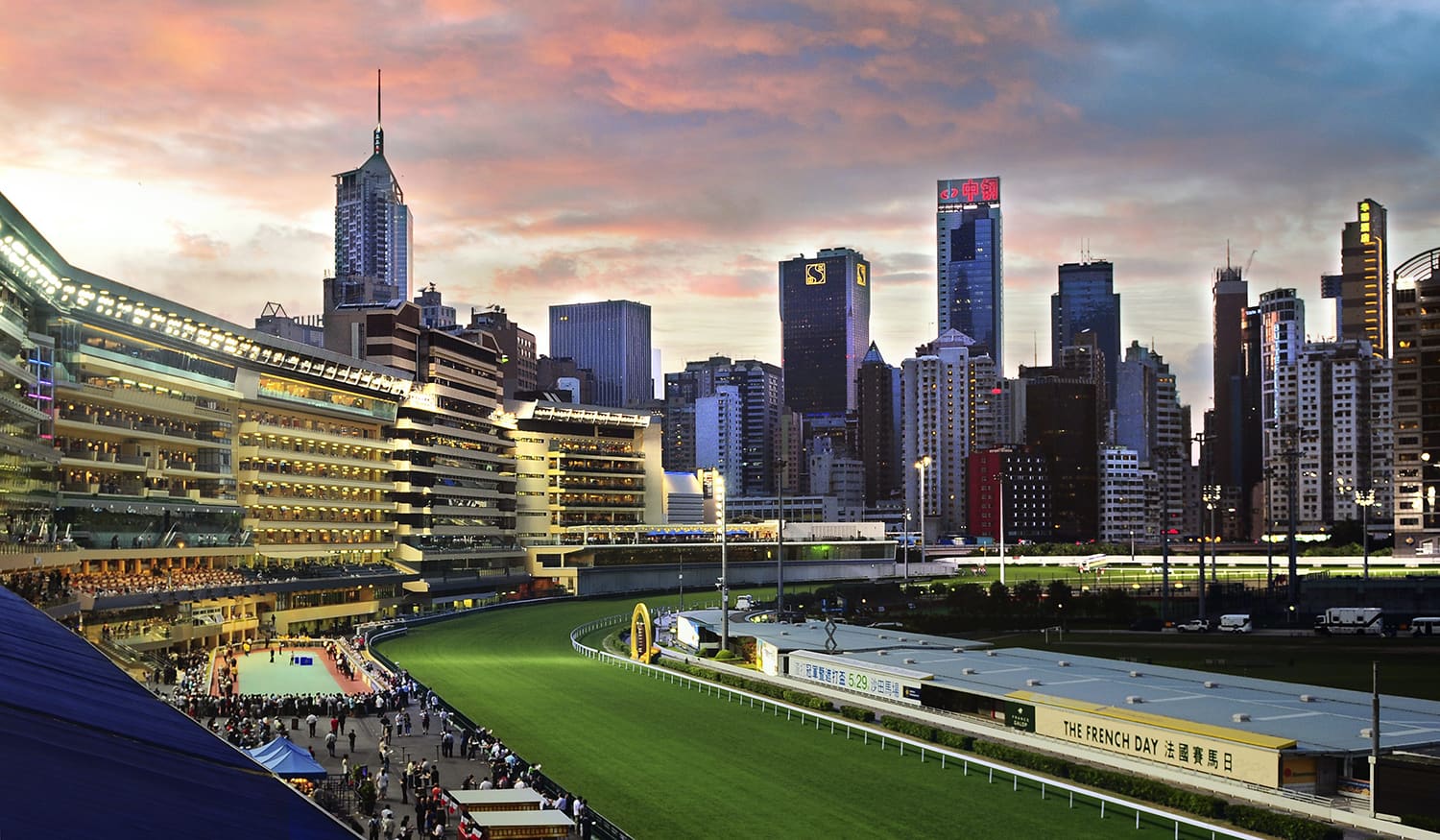 Hong Kong skyline overlooking Happy Valley Racecourse