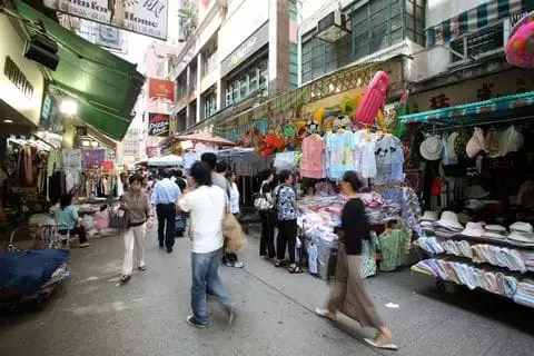 People walking along the Wan Chai Street Market