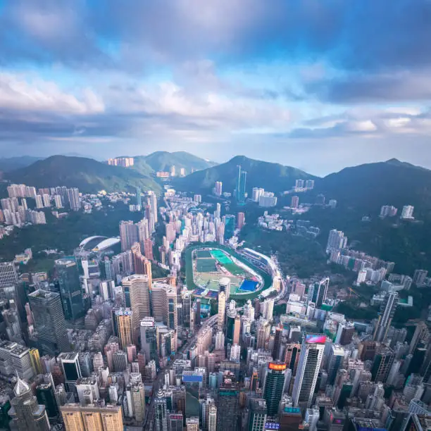 Aerial view of the Happy Valley, Horse Race Field in Hong Kong Island