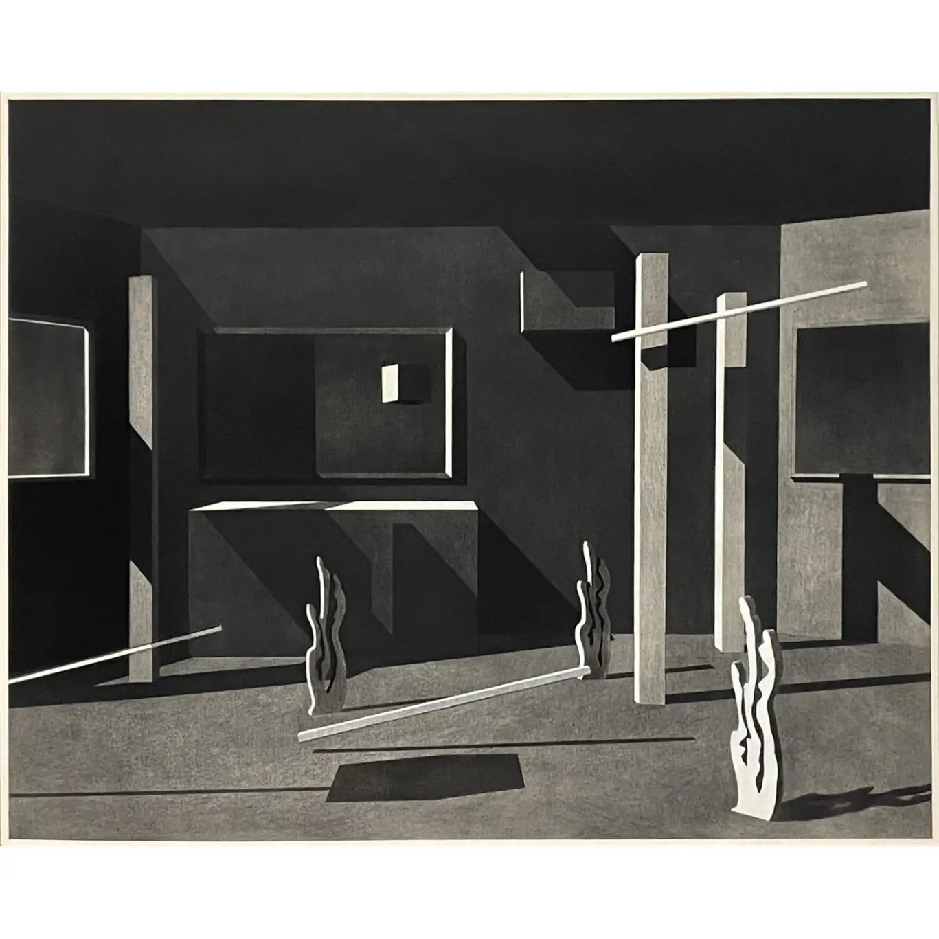 Dony Cheng. Hidden Cubes in the Air, 2024. Charcoal, soft pastel, musou black on canvas, 80 × 100 cm