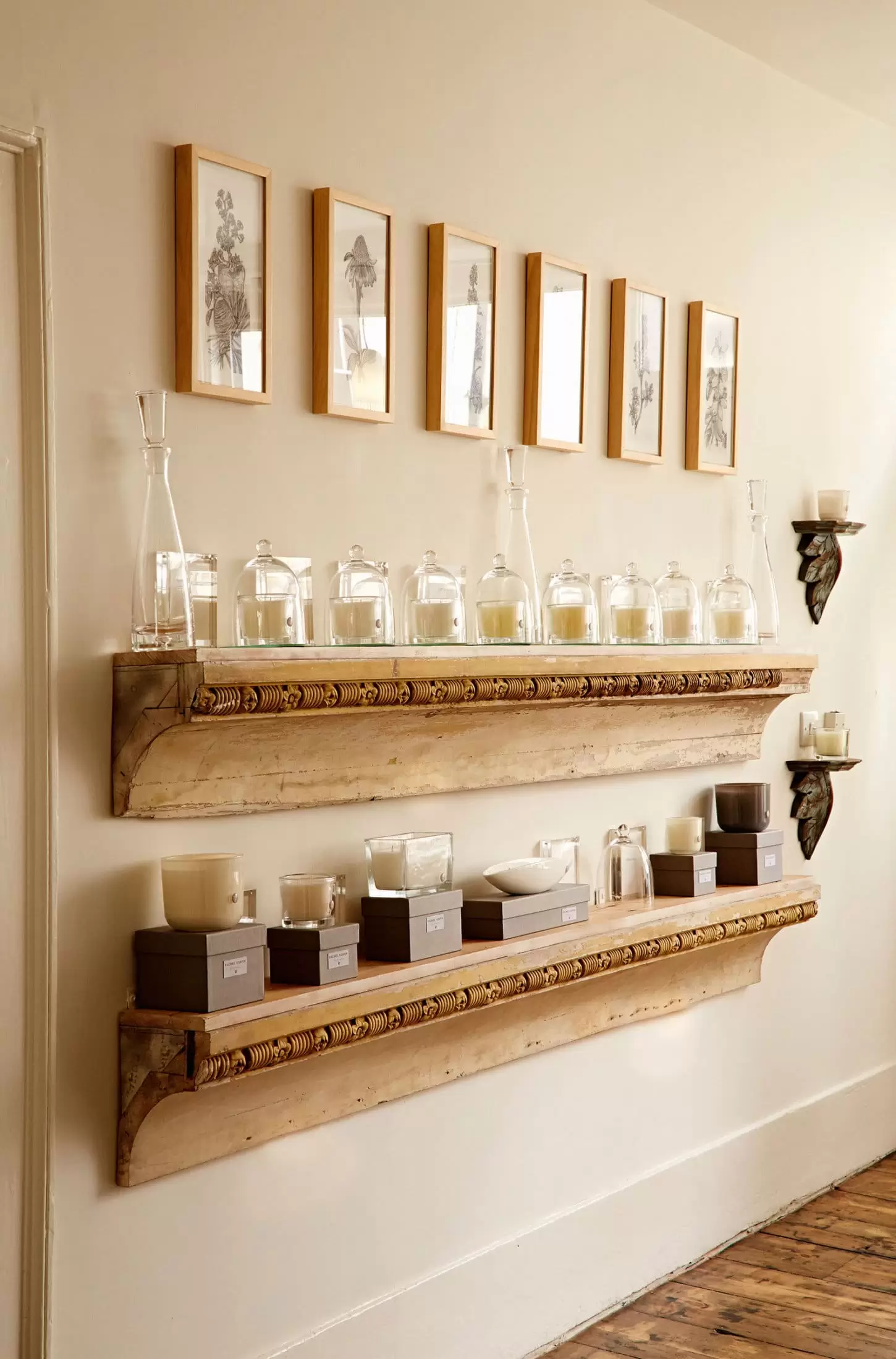 Shelves of candles in Rachel Vosper Shop in Belgravia