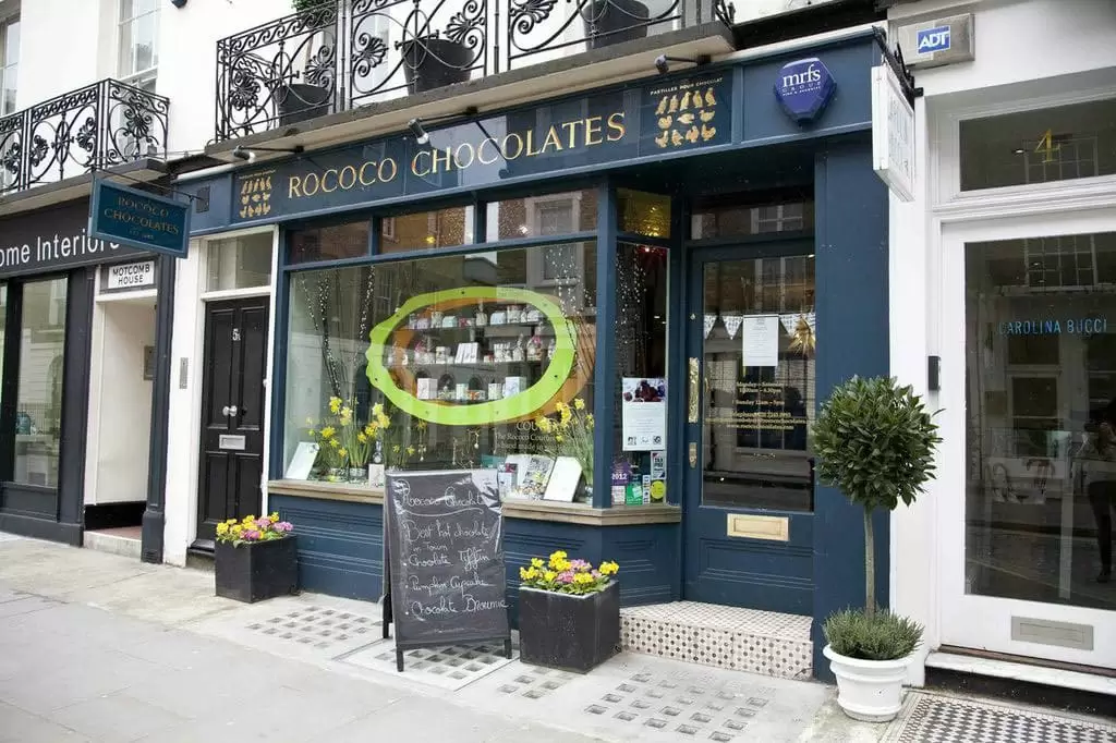 The exterior of Rococo Chocolates shop in Belgravia