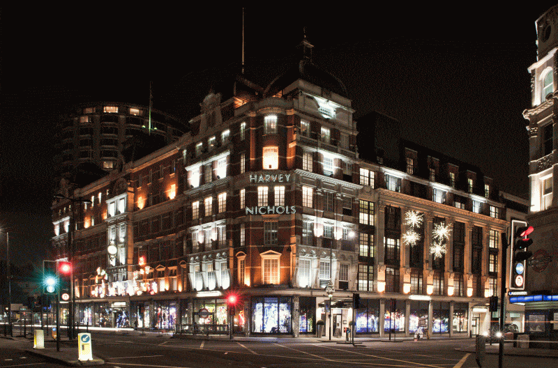 Harvey Nichols store exterior at night